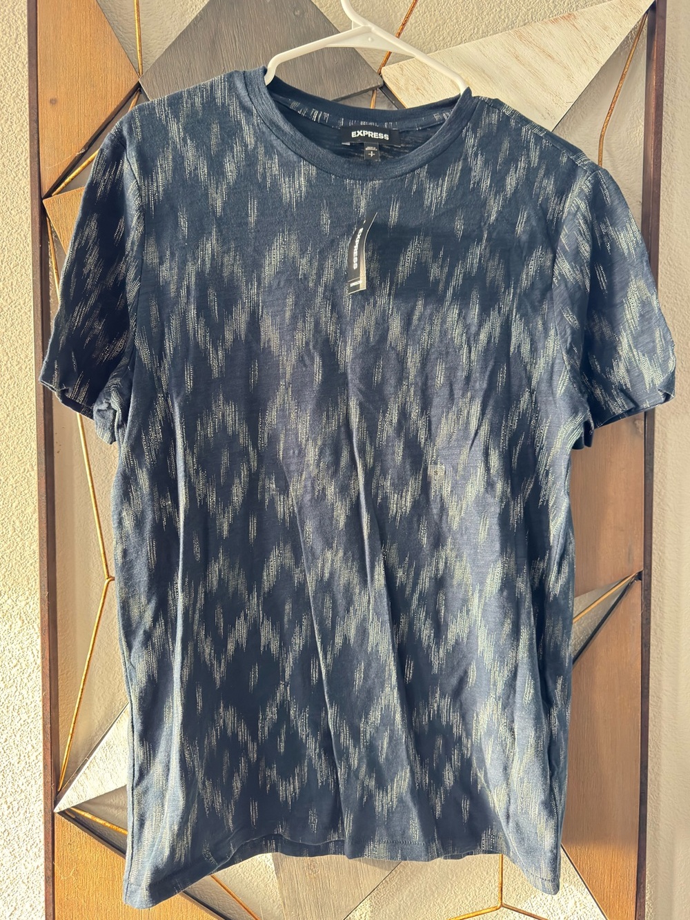 Express Men’s Navy Ikat-Pattern Short Sleeve Tee